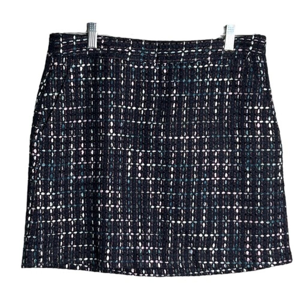 Loft Skirt Womens 10 Petite Navy Blue Multicolored Tweed‎ Pencil Straight Preppy